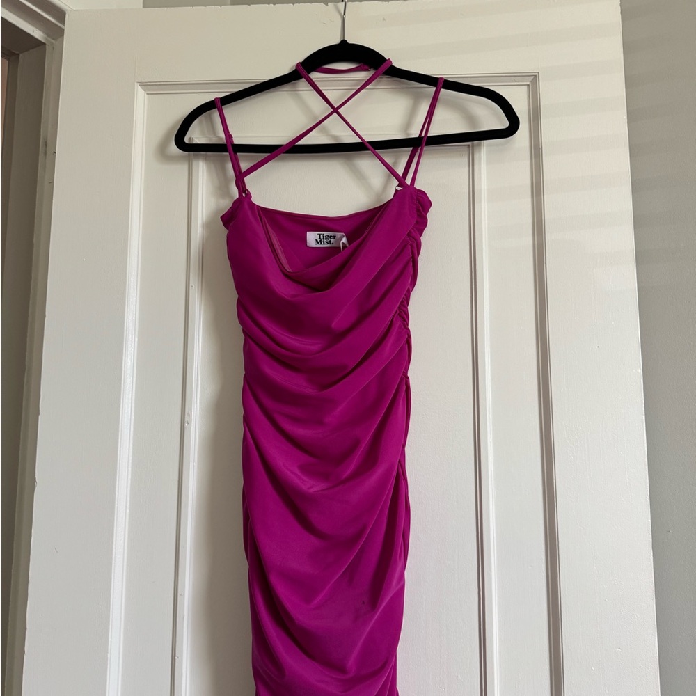 Tiger Mist Fuchsia Ruched Mini Dress - Picture 2 of 5